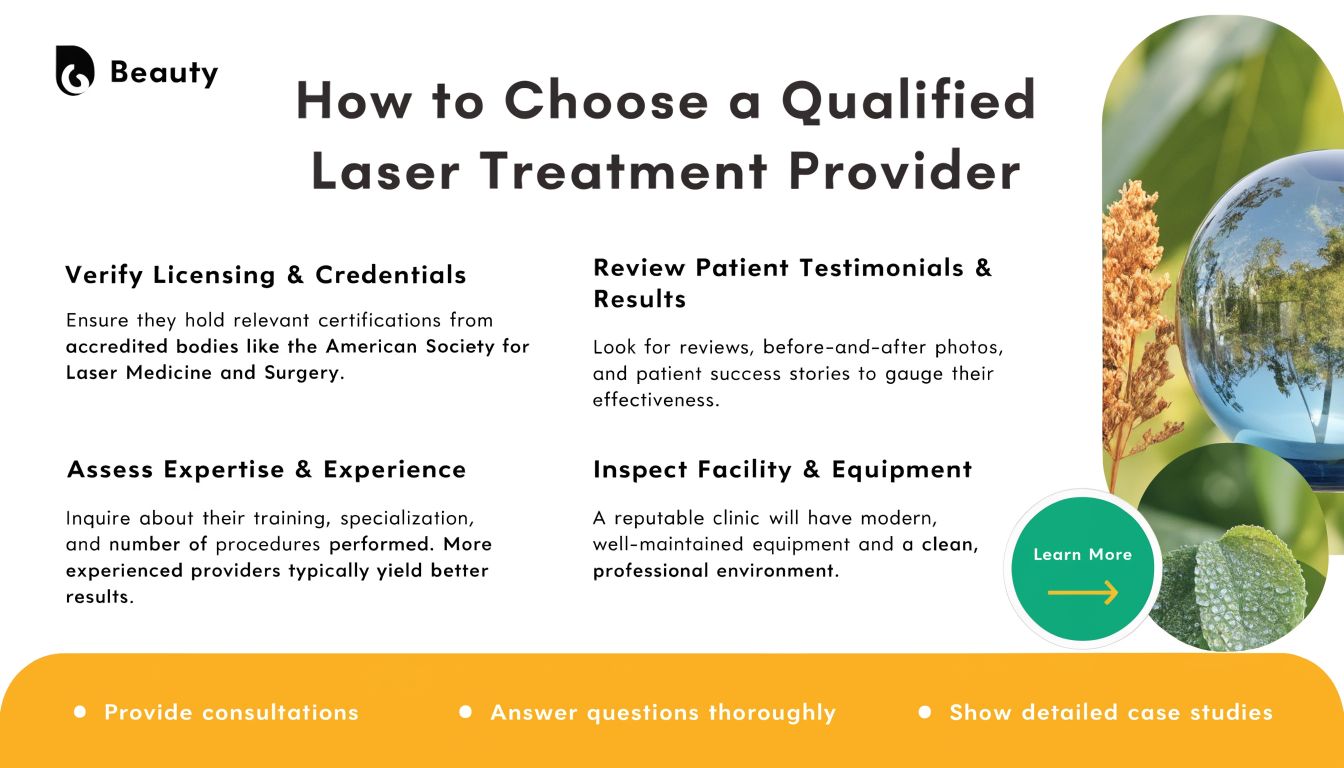 An infographic titled How to Choose a Qualified Laser Treatment Provider with tips for evaluating professionals.