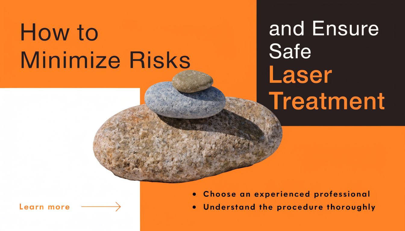 A graphic design showing stacked stones with the text how to minimize risks and ensure safe laser treatment.
