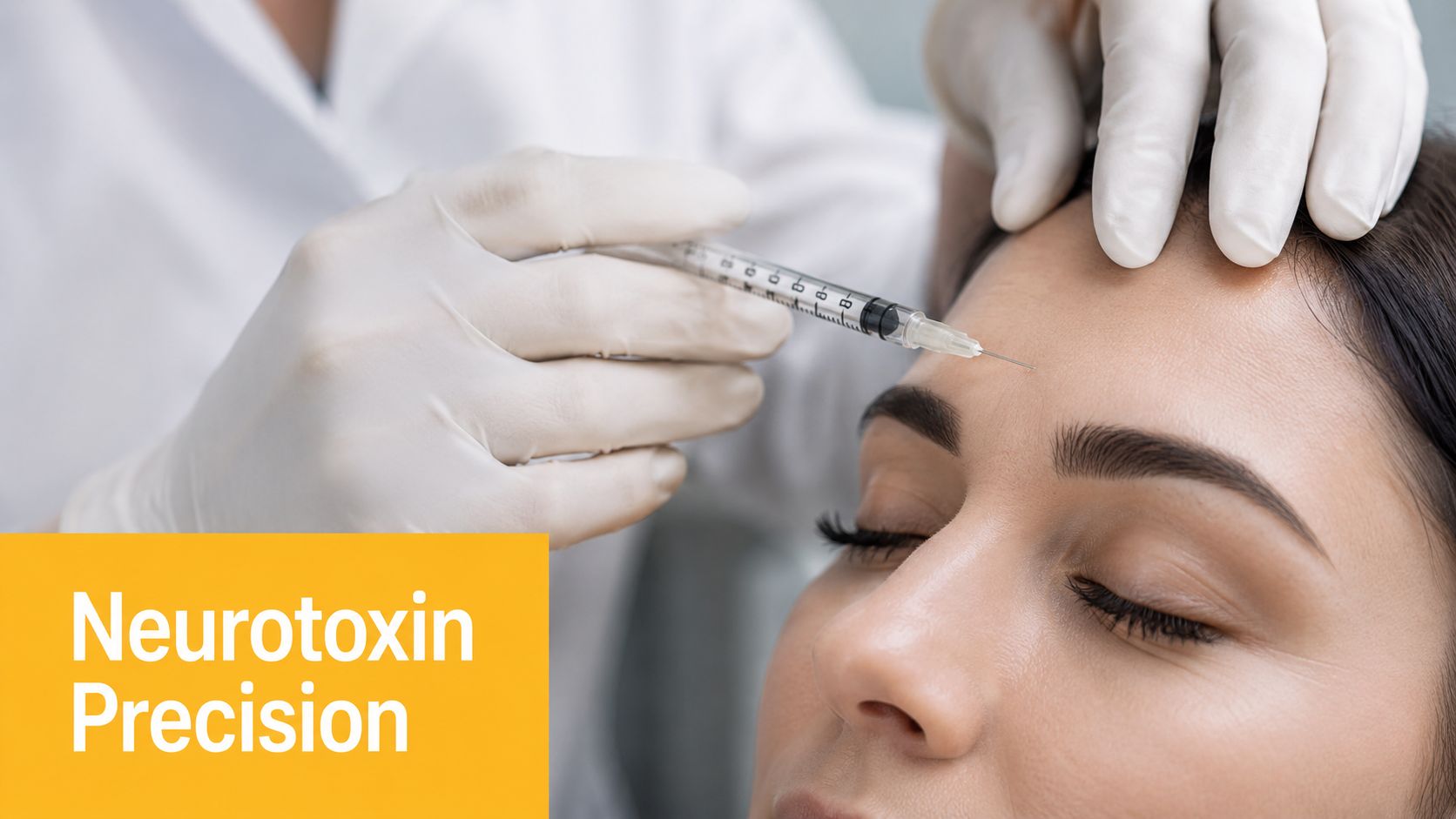 A dermatologist administers a precise neurotoxin injection into a woman's forehead to reduce visible wrinkles.